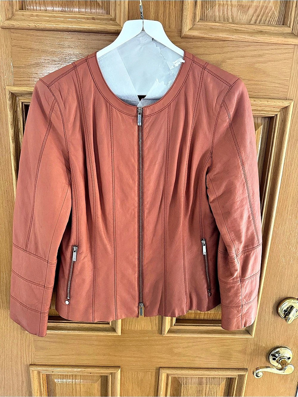 Lafayette 148 New York Pintuck Zip-Front Lightweight Jacket Leather-Style Zip si